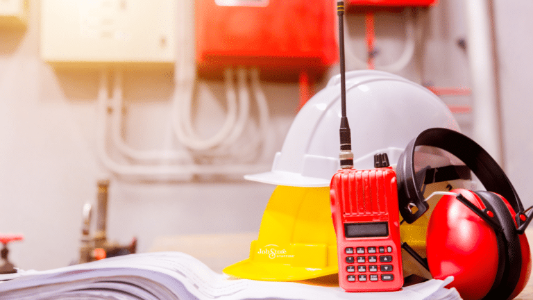 Image of safety equipment including a hard hat and ear protection.